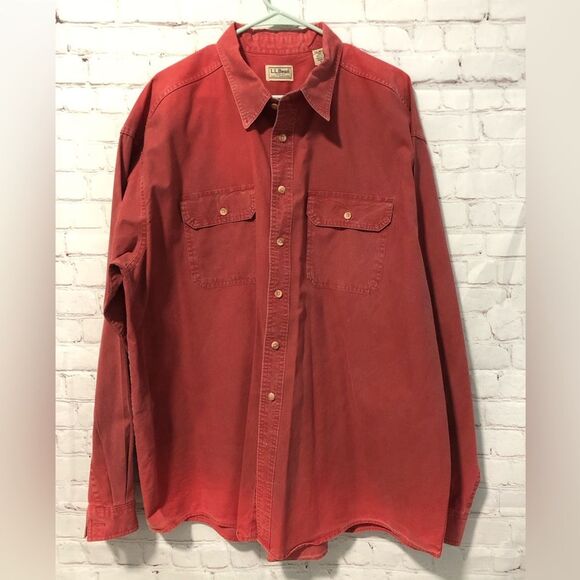 L.L. Bean Red Long Sleeve Button Up Men's Sz XXL - Picture 1 of 8